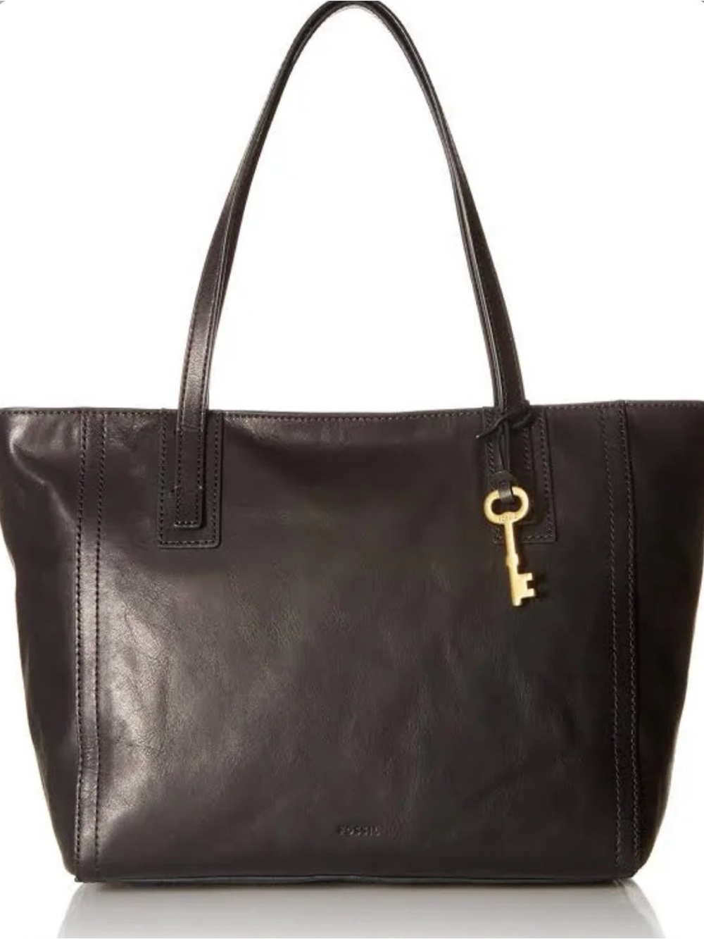 Fossil Emma Women’s Black Tote Handbag Genuine Leather Key Charm